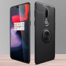 Чехол-накладка с магнитным кольцом для смартфона OnePlus 6, термополиуретан (TPU), накладки на кнопки регулировки громкости и включения / выключения, несъёмное кольцо для пальца, которое также можно использовать как подставку при просмотре видео, угол поворота кольца 360 градусов, угол наклона кольца 150 градусов, металлический сердечник крепится к автомобильным магнитным держателям, чёрный, синий, красный, розовый, Киев
