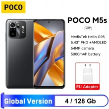 Смартфон Xiaomi Poco M5S NFC (4 + 128 Гб, Global Version), 2 SIM-карти, 4G LTE, Helio G95, 4 Гб RAM + 128 Гб ROM, екран 6,43'' AMOLED 2400 * 1080, 4 основні камери 64 МП + 8 МП + 2 МП + 2 МП, селфі камера 13 МП, акумулятор 5000 мА/г / 33 Вт, сканер відбитків пальців, Wi-Fi, Bluetooth 5.0, GPS, NFC / Google Pay, OTG, ІЧ порт, USB Type-C, стереодинаміки, 3,5 мм аудіоджек, MIUI 14, Android 13, УКРАЇНСЬКА МОВА, GOOGLE PLAY, Київ, Киев