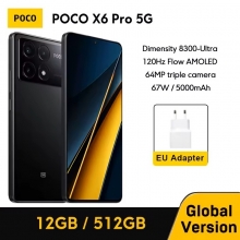 Смартфон Xiaomi Poco X6 Pro (12 + 512 Гб, Global Version), 2 SIM-карти, 5G + 4G LTE, Dimensity 8300-Ultra, 12 Гб RAM + 512 Гб ROM, екран 6,67'' 1.5K Flow AMOLED, 12 біт, 120 Гц, Gorilla Glass 5, 3 основні камери 64 МП + 8 МП + 2 МП, селфі камера 16 МП, акумулятор 5000 мА/г / 67 Вт, сканер відбитків пальців в екрані, Wi-Fi 6, Bluetooth 5.4, GPS, NFC / Google Pay, OTG, ІЧ порт, USB Type-C, стереодинаміки, HyperOS, Android 14, УКРАЇНСЬКА МОВА, GOOGLE PLAY, Київ, Киев