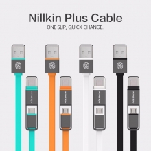 Кабель Nillkin Plus (USB – microUSB / Lightning) для Android и Apple, кабель «два в одном», бескислородная медь и оплётка из термопластичного эластомера, плоский кабель, 5 V / 2,1 A, 1,2 м, чёрный, белый, оранжевый, зелёный, Киев