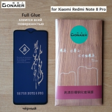 Защитное стекло Bonaier (3D Full Glue) для смартфона Xiaomi Redmi Note 8 Pro, бронированное стекло, клеится к экрану смартфона всей поверхностью, 9H, не влияет на чувствительность сенсора, не искажает цвета, антибликовое покрытие, олеофобное покрытие, стекло с закруглёнными краями 2.5D, 2,5D, 3D, 5D, 6D, прозрачное с чёрной или белой рамкой, набор для подклеивания краёв защитного стекла, Киев